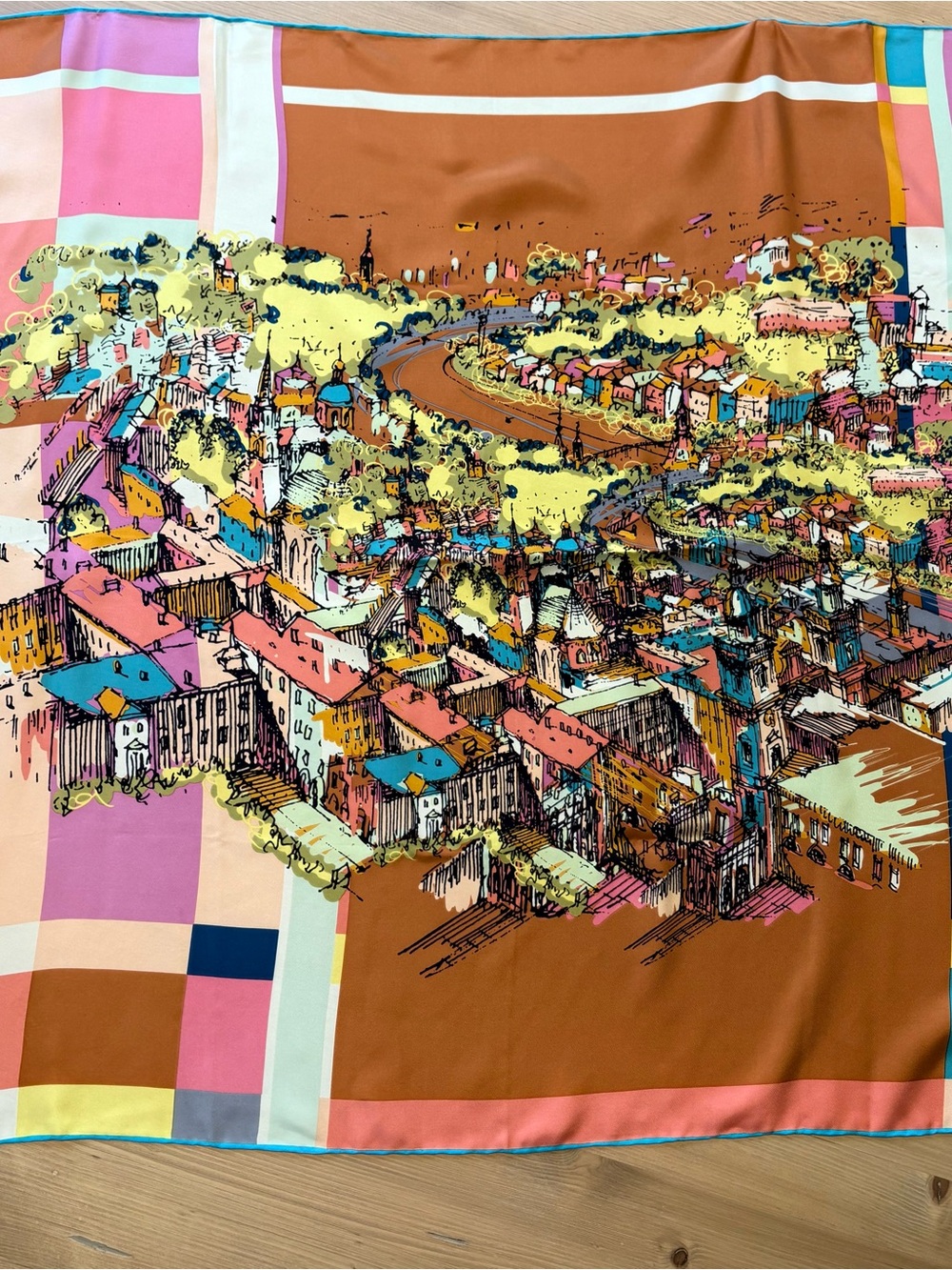Vintage 100% Silk Prague Cityscape Scarf
